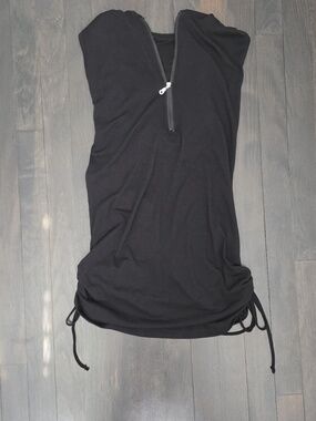 VENUS Side Ruched Black Hooded Zip-Front Cover Up